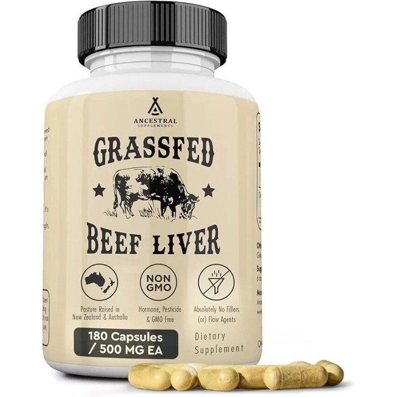 Ancestral Supplements Grass Fed Beef Liver 500mg, Immunity Support, 180 Capsules