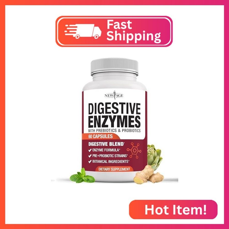 NEW AGE Digestive Enzymes for Gut Health – Probiotic Multi Enzymes with Prebioti