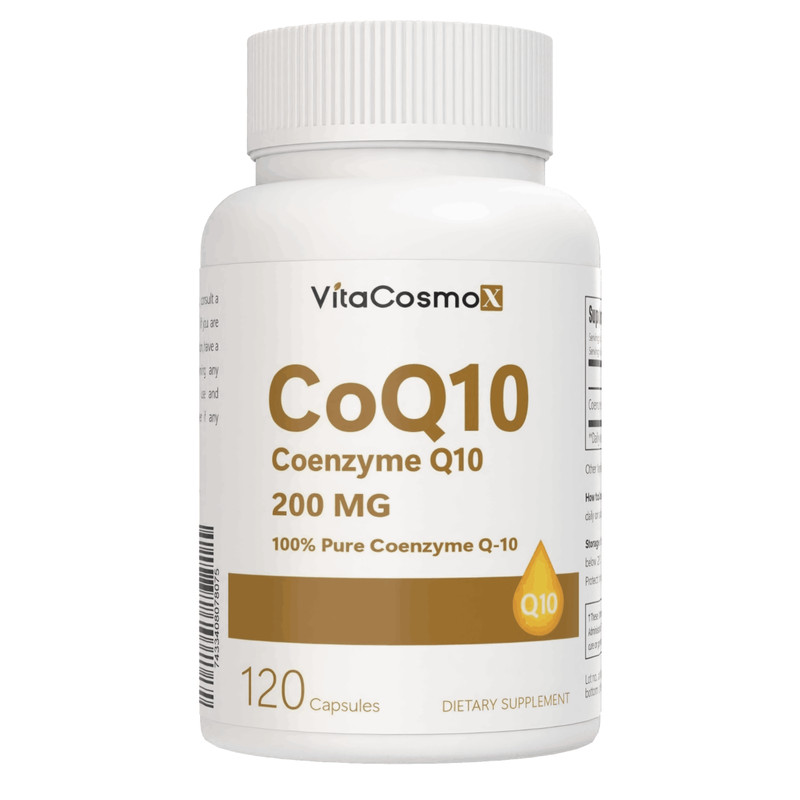VitaCosmoX CoQ10 200mg 120 Capsules Vegetarian Capsules Non-GMO (Coenzyme Q10)