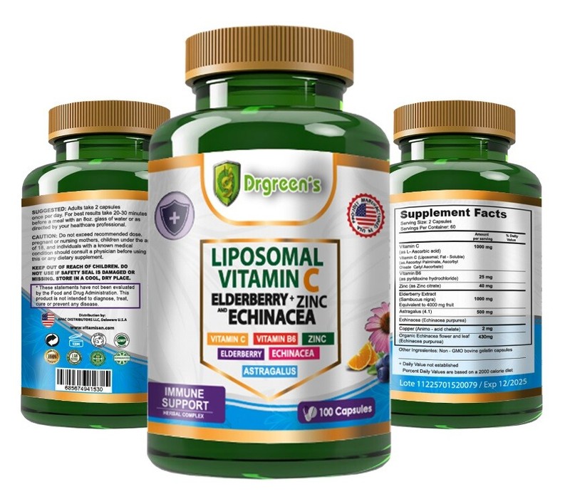 Premium Liposomal Vitamin C 200 Caps High Absorption Supplements Echinacea zinc gallery