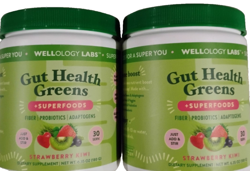 2x Wellology Labs Gut Health Greens Superfoods Strawberry Kiwi 6.35 oz. Ea. New