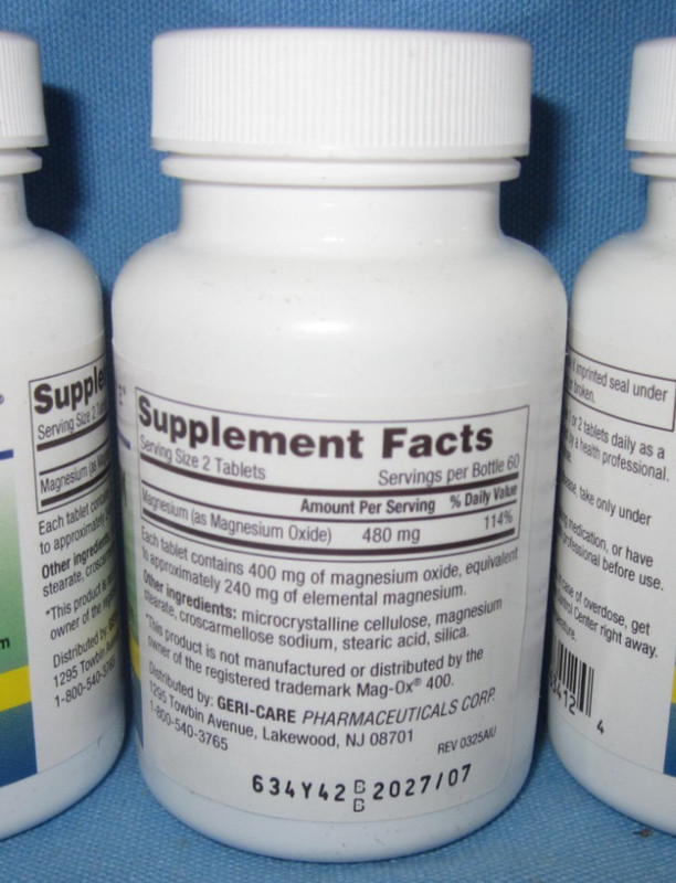 Three 120 Tablet Count Bottles of Magnesium Oxide 400mg Dietary Supplement gallery