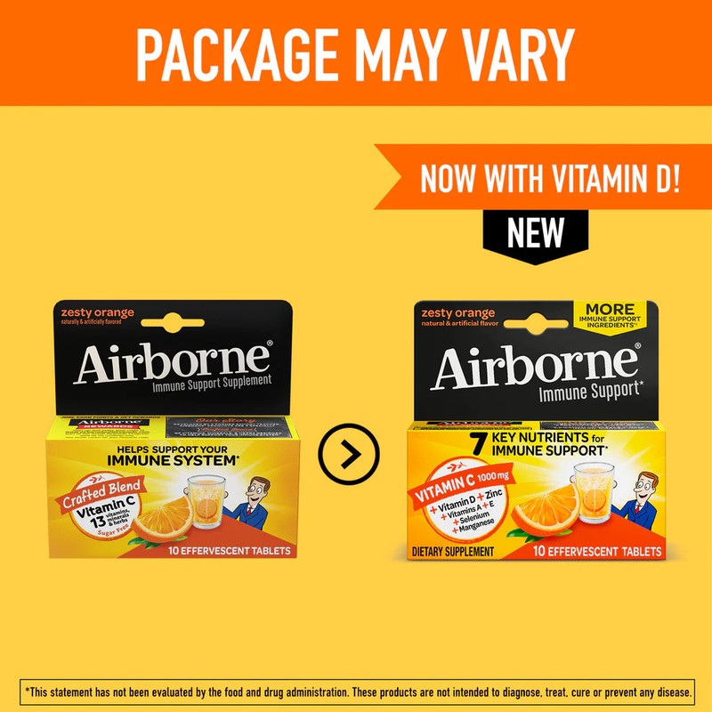 Airborne Effervescent Tablets Immune Support Supplement Zesty Orange Flavor 10ct gallery