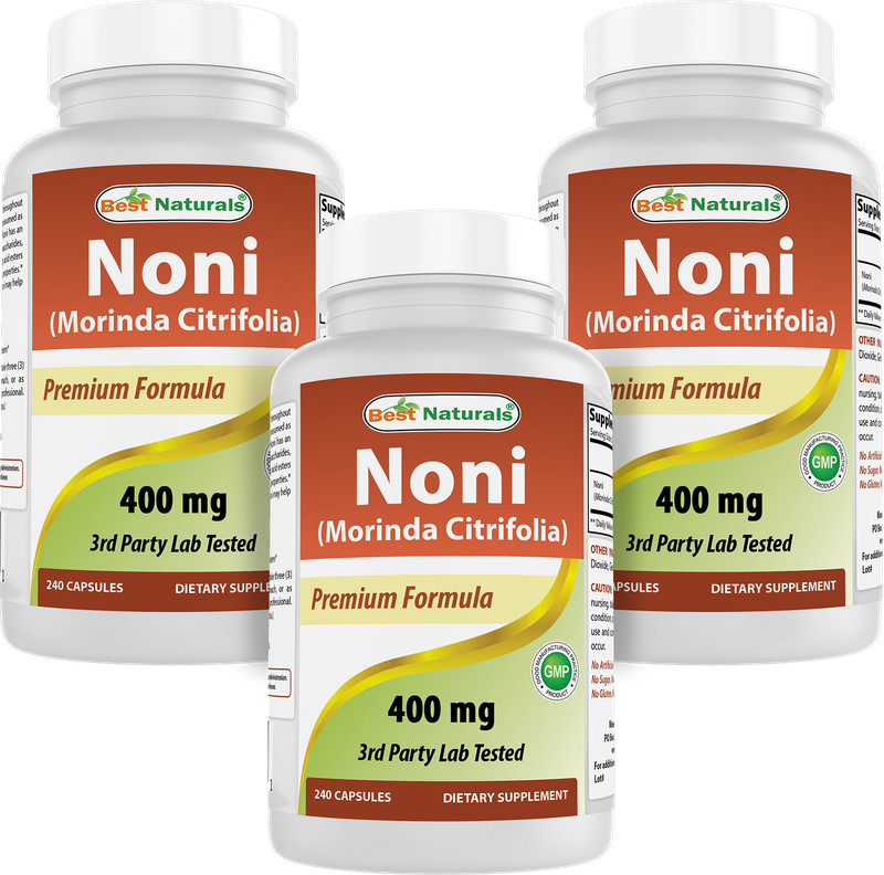 3 Pack Best Naturals Noni 400 mg 240 Capsules