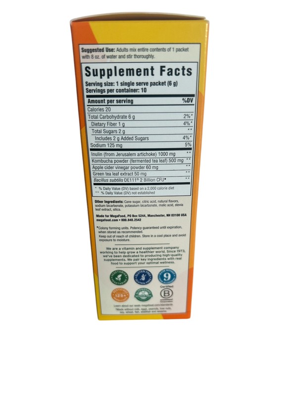 MegaFood Digestive Health Water Enhancer - PINEAPPLE MANGO Kombucha 10 Pkts NEW gallery