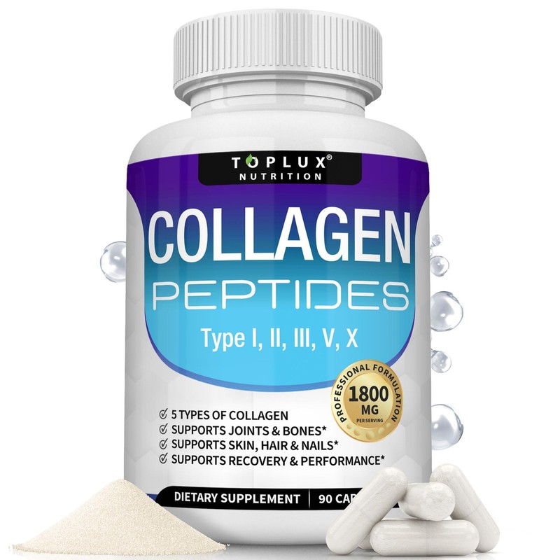 Toplux Multi Collagen Peptides 1800mg Types I II III V X 90 Capsules