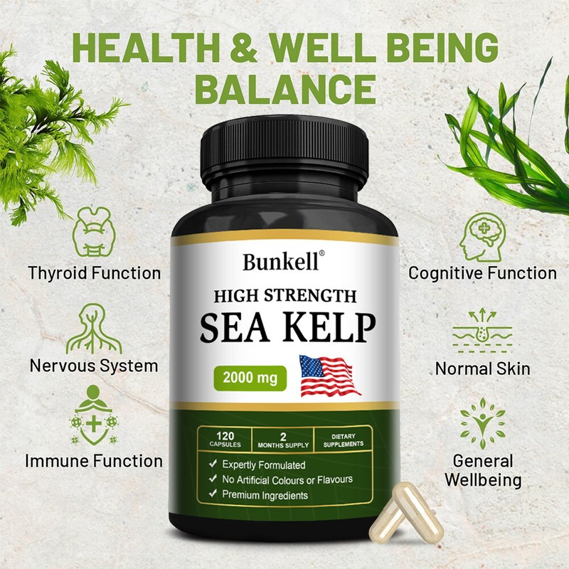 Seaweed Extract Capsules 2000 mg - Thyroid,Hair,Skin - Natural Source of Iodine gallery