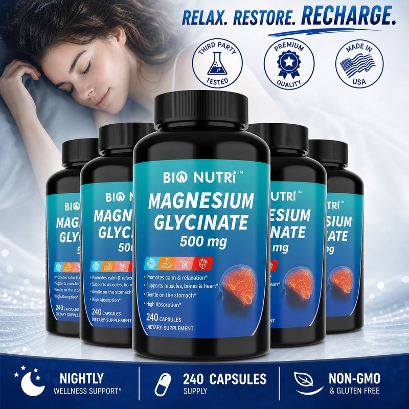 Magnesium Glycinate Capsules 500mg Support Sleep Stress Relief Bone Health Lots