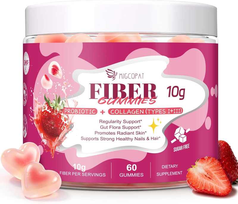 10G Fiber Gummies with Collagen Peptides, Hyaluronic Acid, Vitamin C, ACV, 30 Bi
