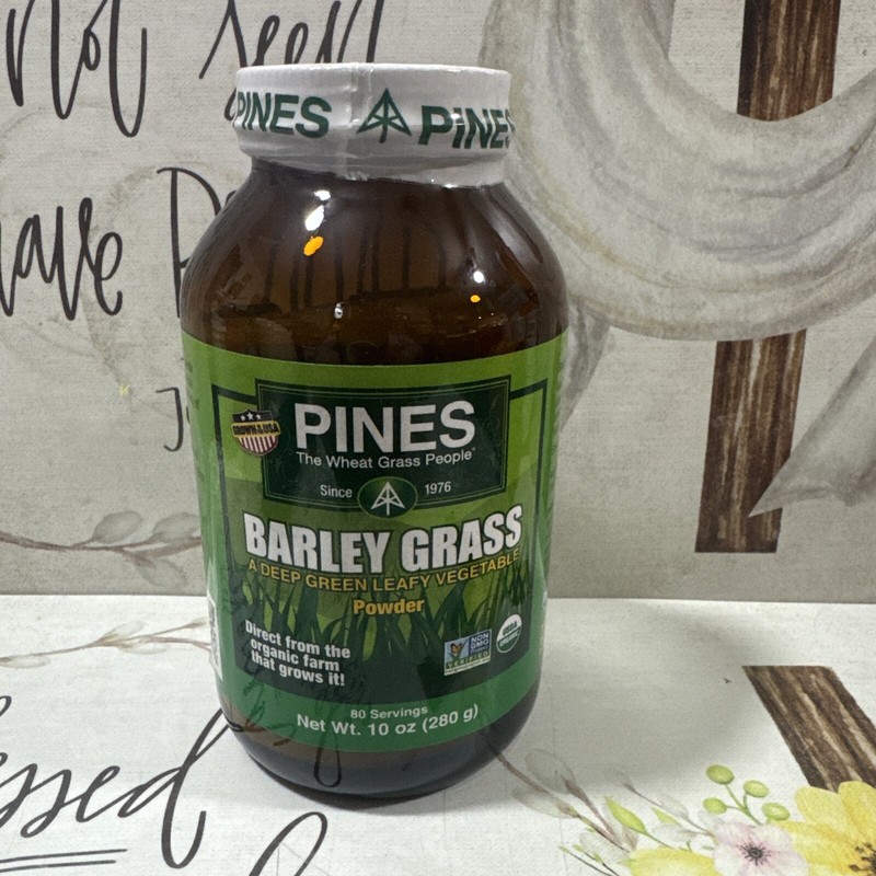 PINES BARLEY GRASS A DEEP GREEN LEAFY VEGETABLE POWDER 10 Oz Exp:08/28