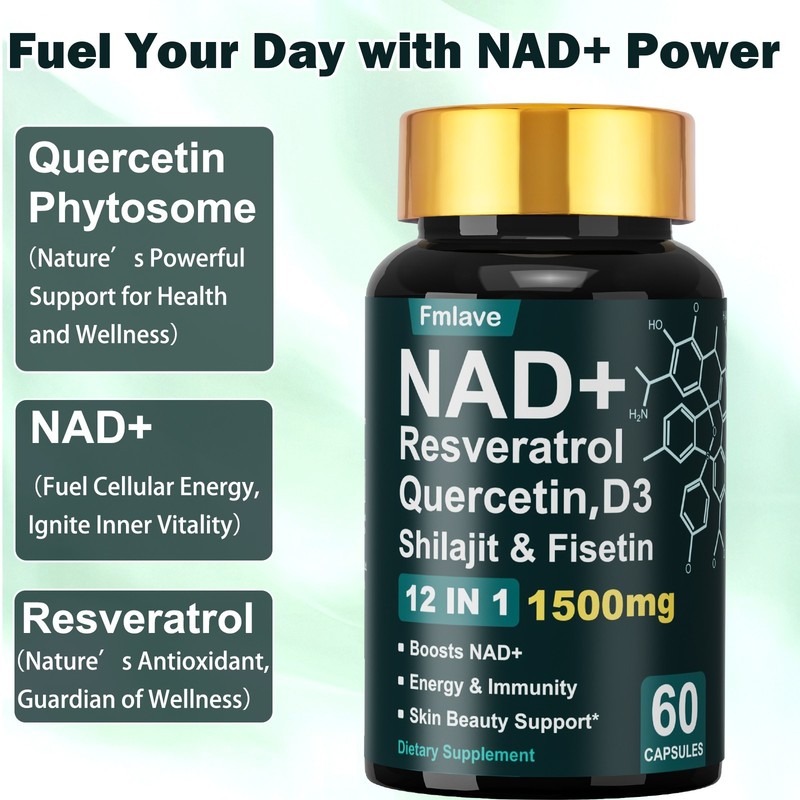 NAD+ Supplement with Resveratrol for Anti-Aging Energy Focus Vitality 60 Capsule