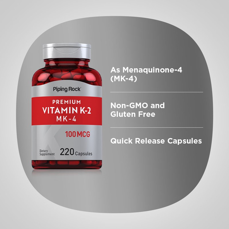 Vitamin K2 MK4 Supplement | 100mcg | 220 Capsules | Non-GMO | By Piping Rock gallery