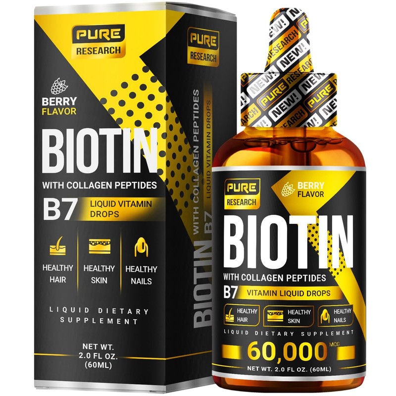 Liquid Biotin & Collagen Hair Growth Drops 60,000mcg – 2 Fl Oz (Pack of 1)