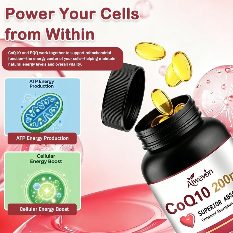 Advanced CoQ10 200mg with PQQ, Omega 3 & Lecithin - 120 Softgels for Energy gallery