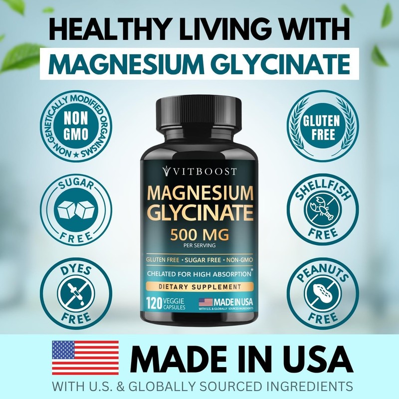 MAGNESIUM GLYCINATE COMPLEX 7 IN 1, 500MG WITH D3 & B6 P5P, SUPPORTS SLEEP