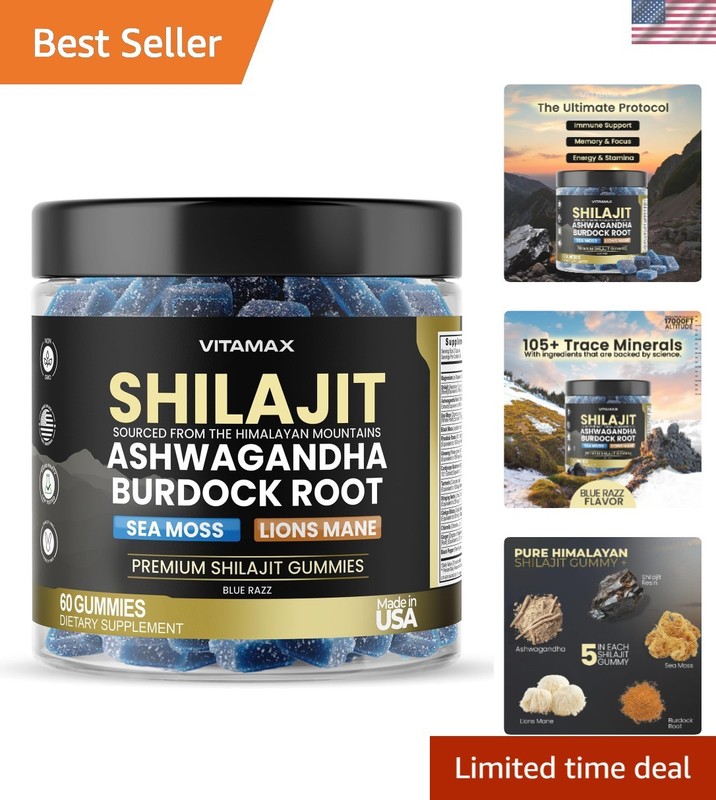 Delicious 60ct Blue Razz Shilajit Gummies for Natural Energy & Focus