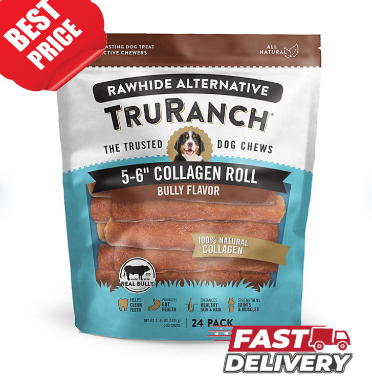 Truranch Collagen 6" Bully Rolls 24 Ct Rawhide Alternative