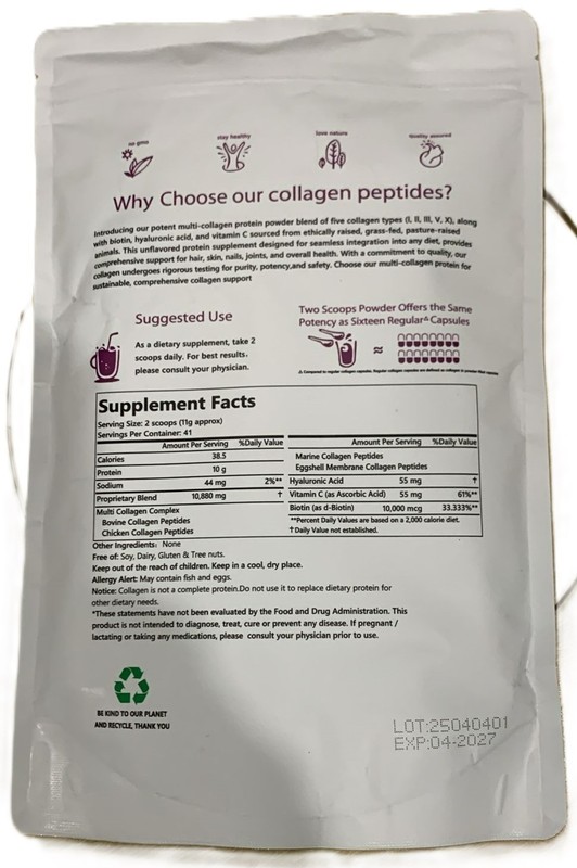 2 Pack Multi Collagen Peptides Powder 1lb Unflavored no GMO Type I,II,III,V,X gallery