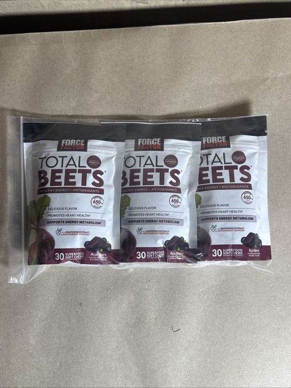 3 Pack Force Factor Total Beets Soft Chews, Acai Berry, 90 ct Exp: 12/2027