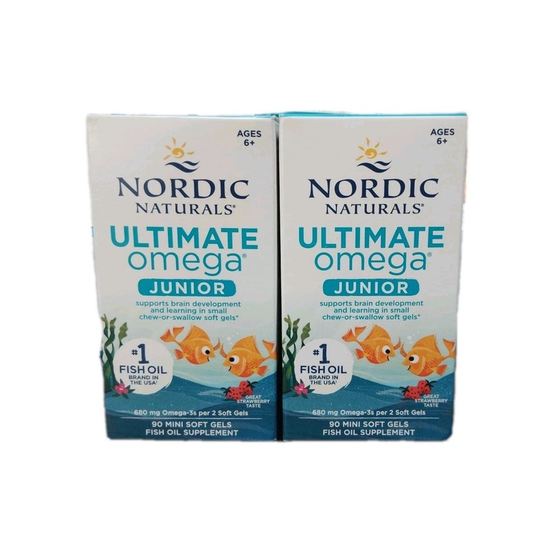 Lot of 2 Nordic Naturals Ultimate Omega Junior 90 Soft Gels Exp 9/28 Strawberry