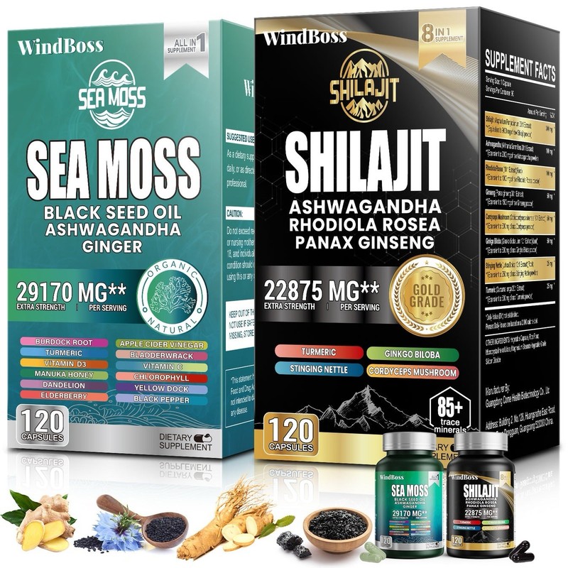 WindBoss Sea moss and Shilajit Bundle 120ct Each Box Four Boxes Exp9/2026 New