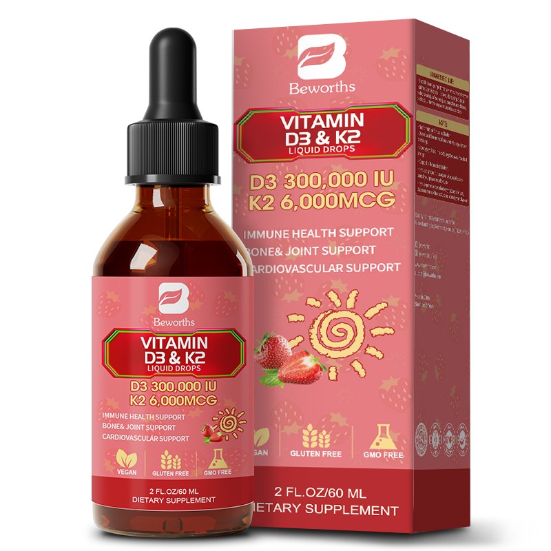 Vitamin D3+K2 (MK-7) Liquid Drops, MCT Oil, Immune, Bone, Heart, Unflavored