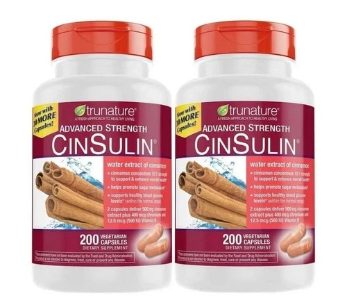 2 PACK trunature Advanced Strength CinSulin 500mg ,200 Vegetarian Capsules