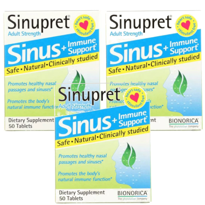 Bionorica Sinupret Adult Strength Sinus + Immune Support 50 Tabs Each (Pack of 3