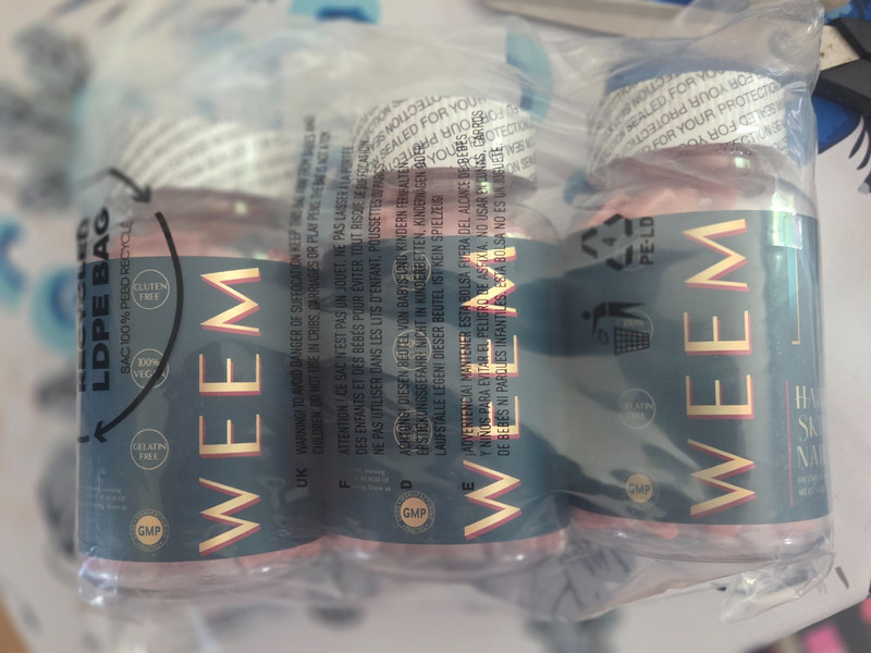 Weem hair skin and nails gummies. 3 pack 60 in each bottle. Sealed in package