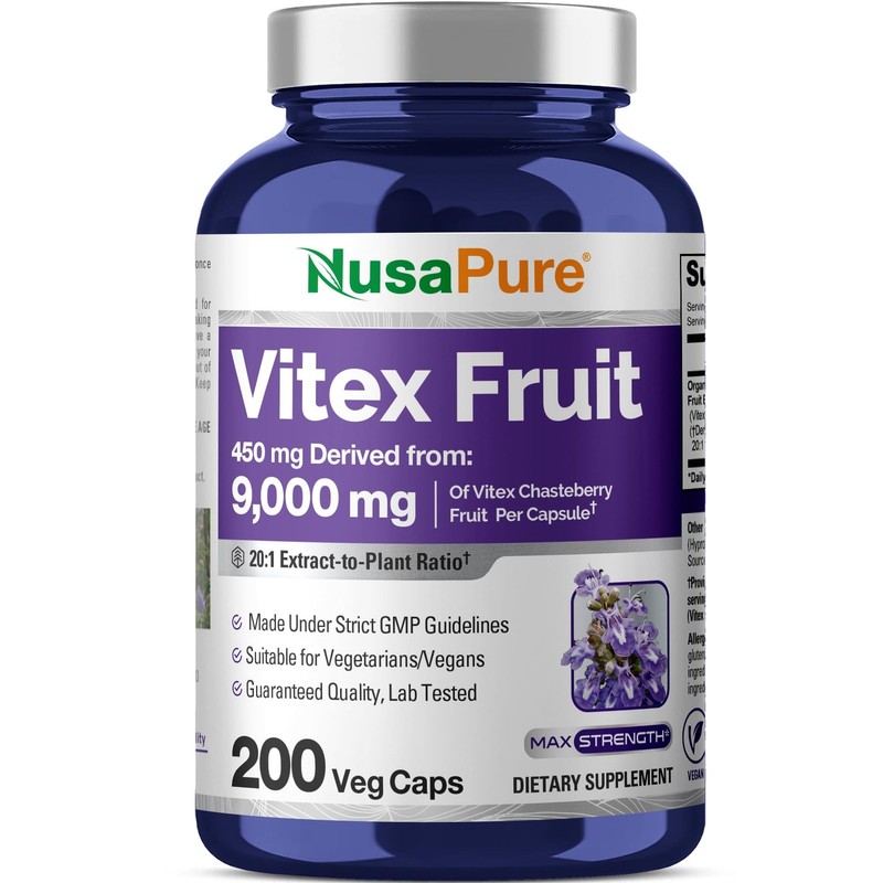 NusaPure Vitex Chasteberry Fruit 201 Extract 450 mg Equivalent to 9000 mg 200…