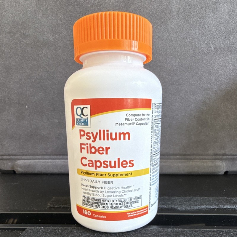 QC Psyllium Fiber Capsules. 160 Count per Bottle. 6 Pack