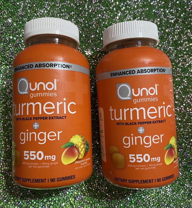 2-Pack Qunol Turmeric & Ginger Gummies 90Ct Each Joint Health Pineapple Mango Fl