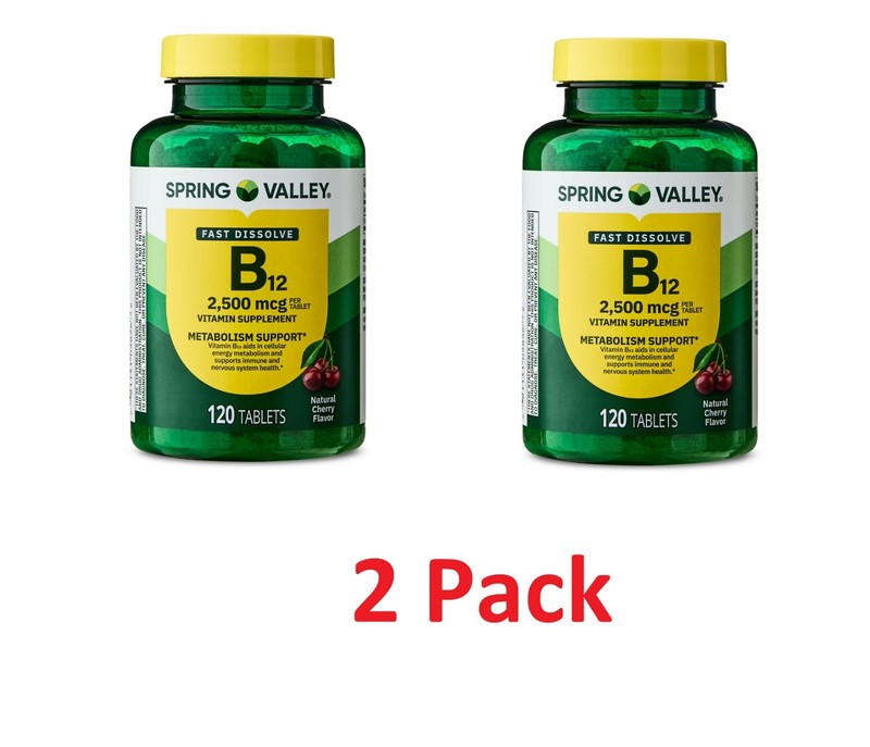 (2 PACK )Spring Valley Vitamin B12 Quick Tablets Sdpplement 2500 Mcg Cherry 120*