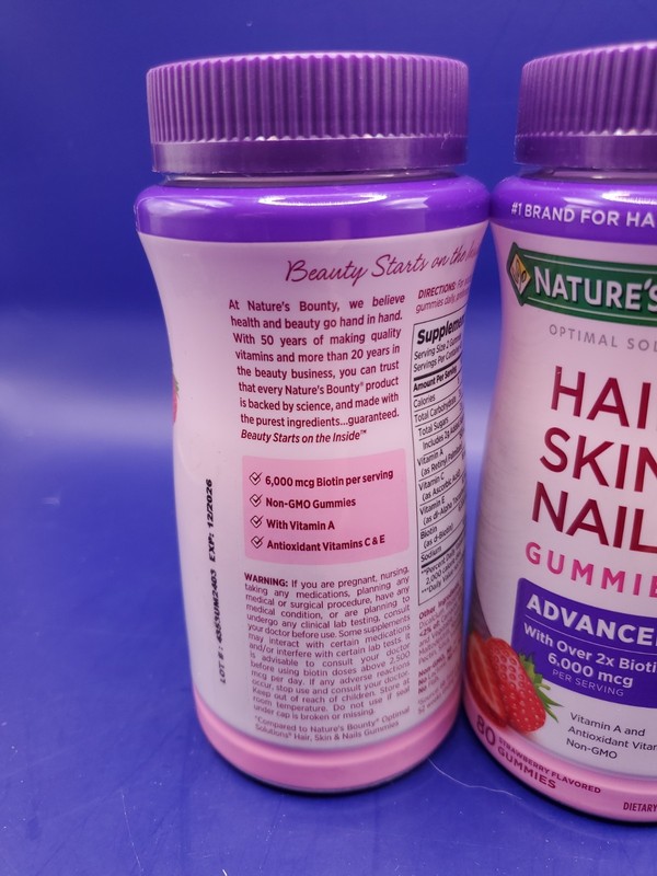 2 Pack Nature's Bounty Advanced Hair Skin Nails Gummies 6000mcg 80Ct Exp 12/26 gallery