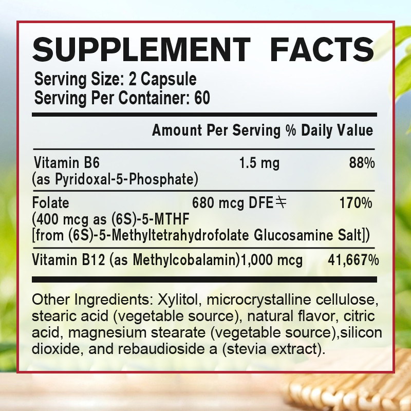 Methyl B-12 & Methyl Folate Capsules Extra Strength Votamin B6, B12 Supplement gallery