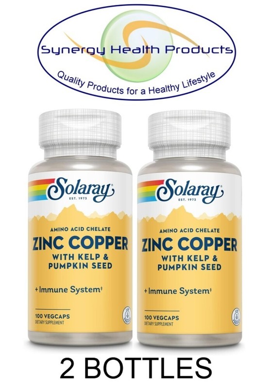 2X Solaray Zinc Copper 100 VegCaps – Amino Acid Chelate with Kelp & Pumpkin Seed