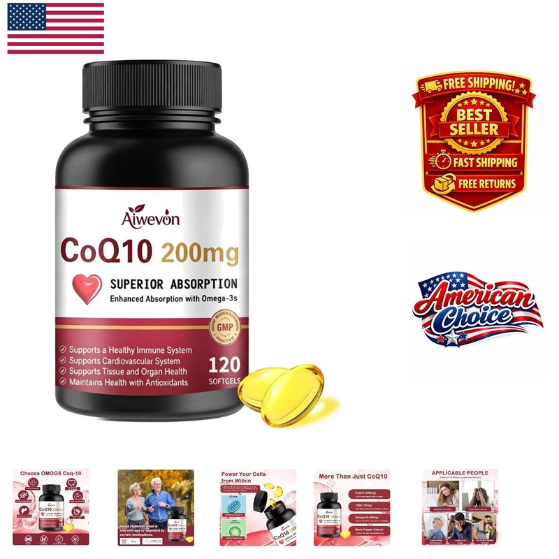 Advanced CoQ10 200mg with PQQ, Omega 3 & Lecithin – 120 Softgels for Energy