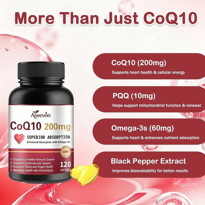 Advanced CoQ10 200mg with PQQ, Omega 3 & Lecithin - 120 Softgels for Energy gallery