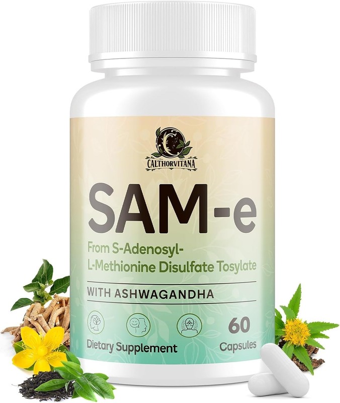 SAM-e Mood Support Supplement – Stress Relief with Ashwagandha & B Vitamins 60ct