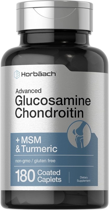 Glucosamine Chondroitin plus MSM & Turmeric | 180 Caplets Non-GMO | by Horbaach