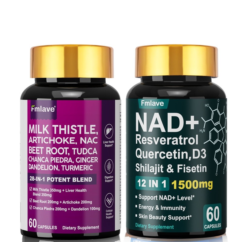NAD+ Resveratrol for Anti-Aging, Energy Focus + Milk Thistle Liver Cleanse Detox
