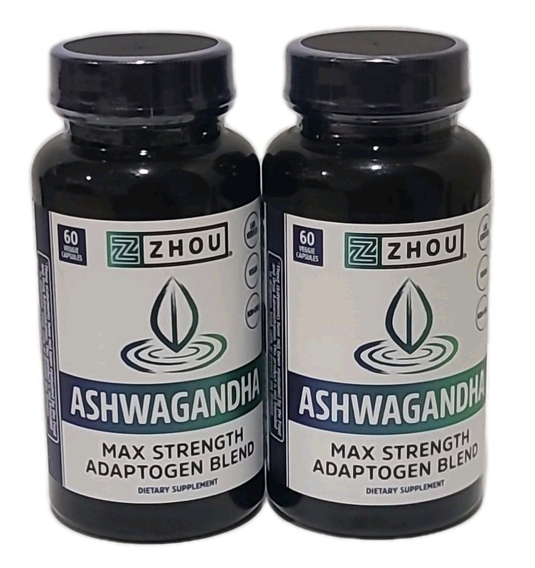 2 × ZHOU Nutrition ASHWAGANDHA • Max Strength Adaptogen Blend 60 CAPSULES – 5/28