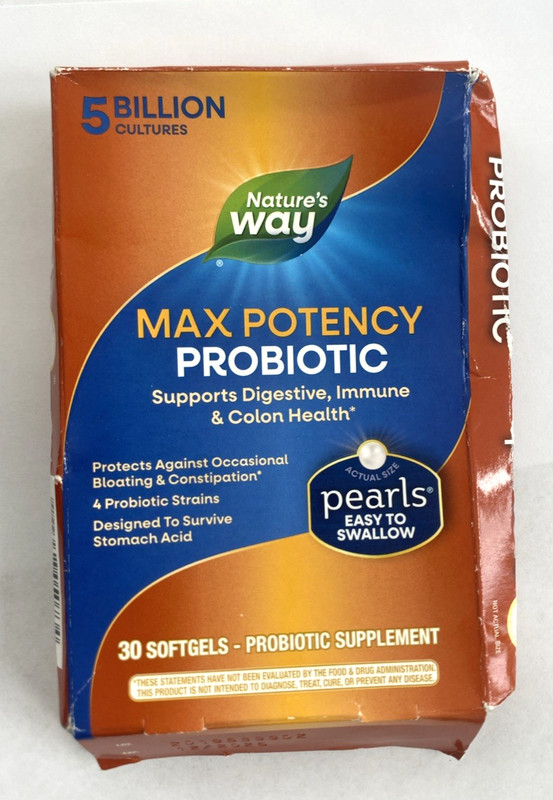 Nature’s Way Probiotic Pearls Max Potency 30 Softgels 12/2026 damaged box