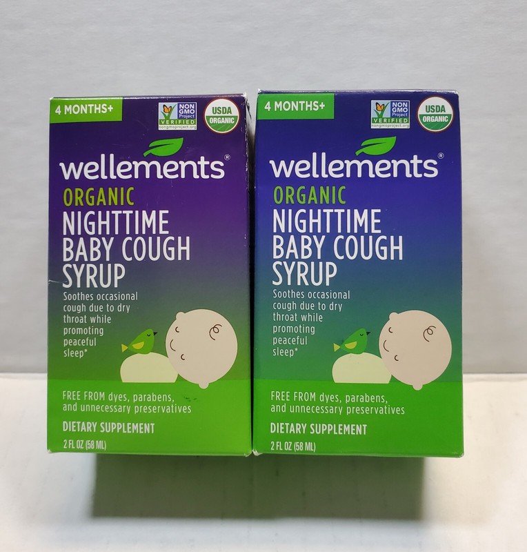 2 Ct Wellements Organic Nighttime Baby Cough Syrup 2 oz 4 Months+ Exp 11/24