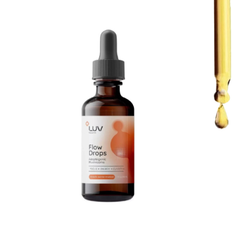 `LUV Health Flow Drops – Adaptogen Mushroom Blend – Peach Watermelon Flavor- 1oz