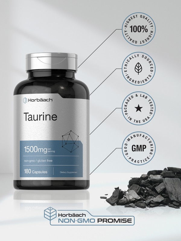 Taurine 1500mg Capsules | 180 Count | Non-GMO and Gluten Free | by Horbaach gallery