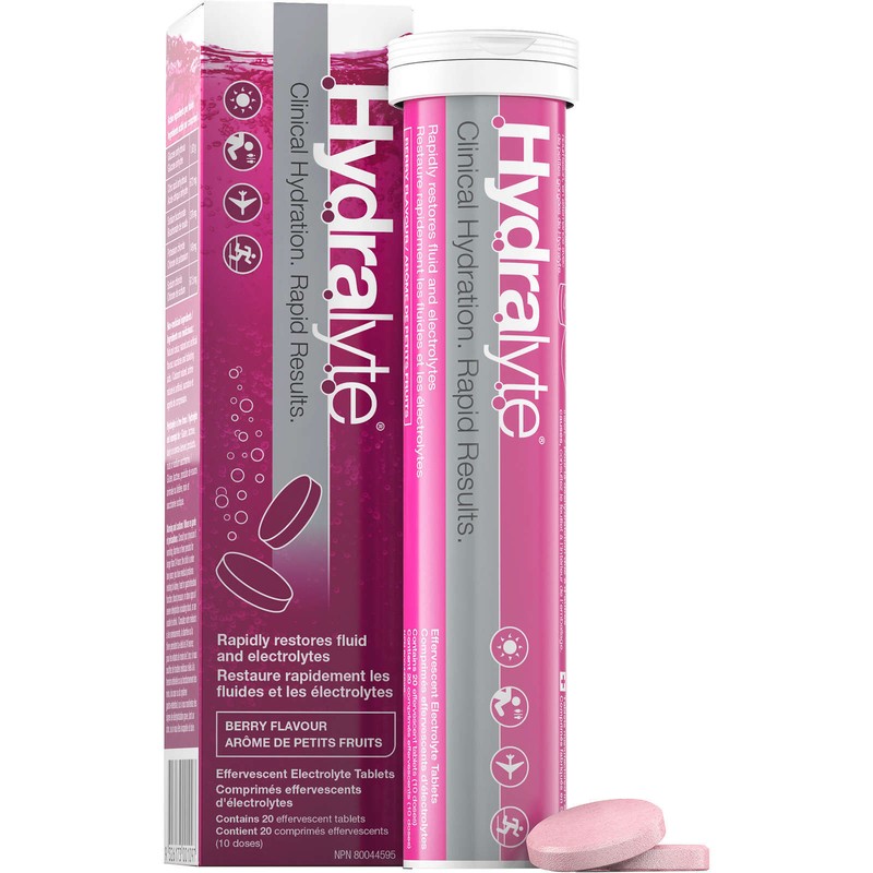 Hydralyte Effervescent Electrolyte Tablets (10 Servings), 20 Tablets, Berry