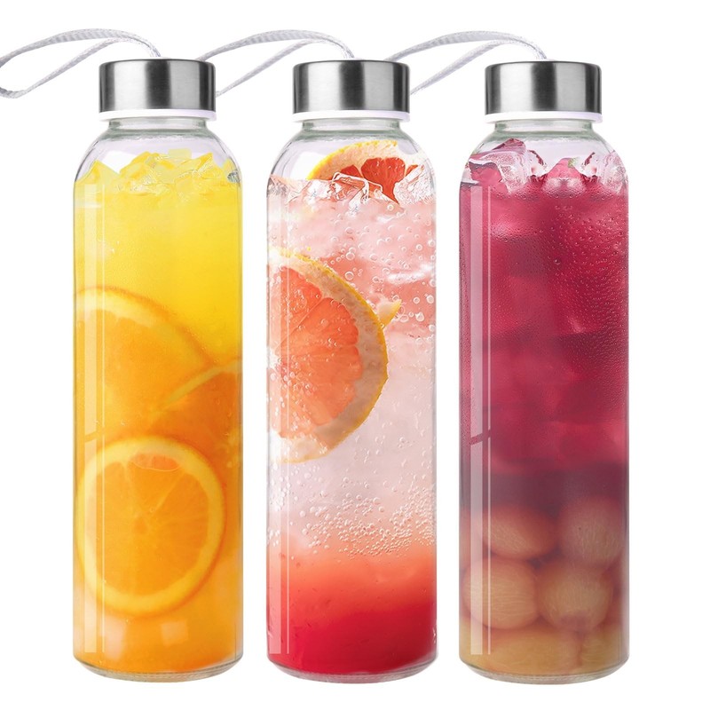 Duocesica 3 Packs Glass Water Bottles with Lid Clear Juice Reusable…