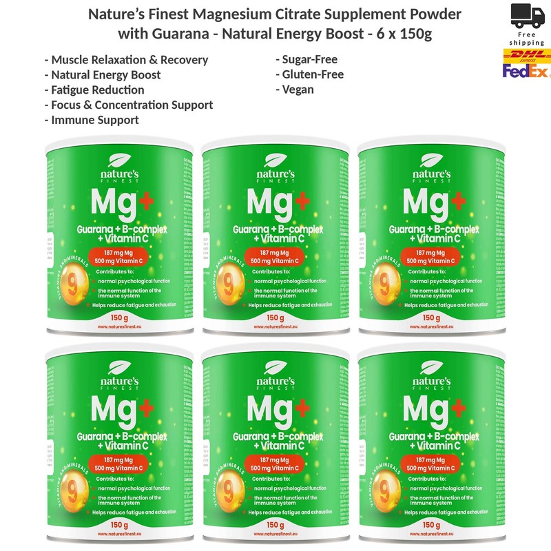 Nature’s Finest Magnesium Citrate Supplement Powder with Guarana 3x150g