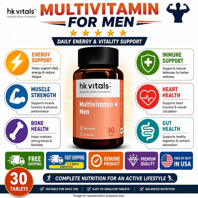 HK Vitals Multivitamin Plus Men Tablets Energy Stamina Immunity 30 Ct